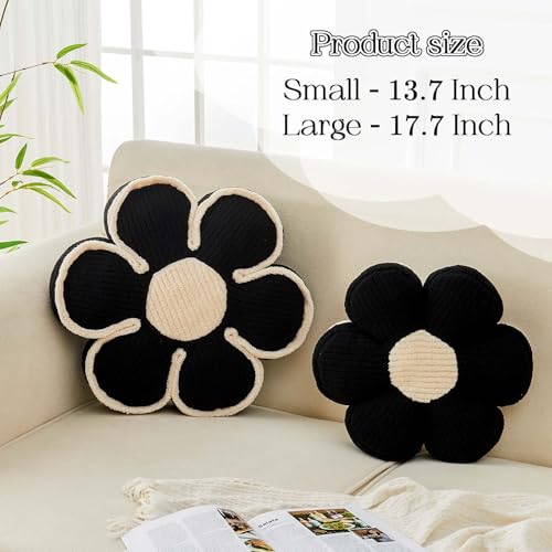 Kcvvcr Flower Pillow, Soft Flower Decorative Throw Pillow, Cute Daisy Flower Shaped Seating Floor Cushion Room Décor Plush Pillows for Sofa Couch Bed (17.7 Inch, Black) - color: Six Petals-black, size: 17.7 Inch