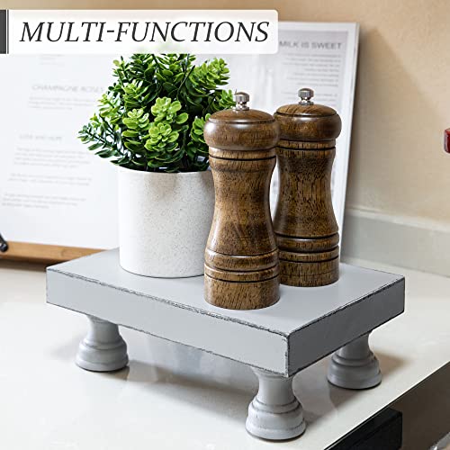 EOSAHR Decorative Wood Riser for Display : Modern Farmhouse Pedestal Stand for Home & Kitchen Decor and Stylish Soap Stand for Sink - Rustic Bathroom Counter Tray and Countertop Organizer (Light Gray) - color: Gray - Paulownia Wood