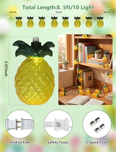 GOOTHY Pineapple String Lights, 8.5Ft Tropical Beach Themed Party Decorations Patio String Lights with 10 Outdoor Pineapple Lights for Home Summer Party Camping Bars Hawaiian Theme Wedding Decor - color: Yellow Pineapple Lights