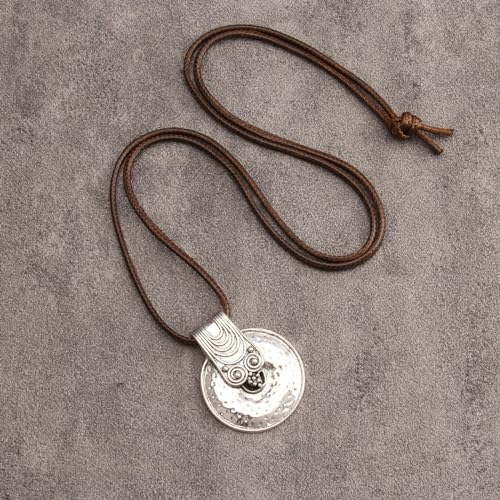 Leather Necklace for Women Long Boho Pendant Hippie Choker Necklace Bohemian Layered Leather Rope Wooden Jewelry Gifts - style: Boho Silver Pendant
