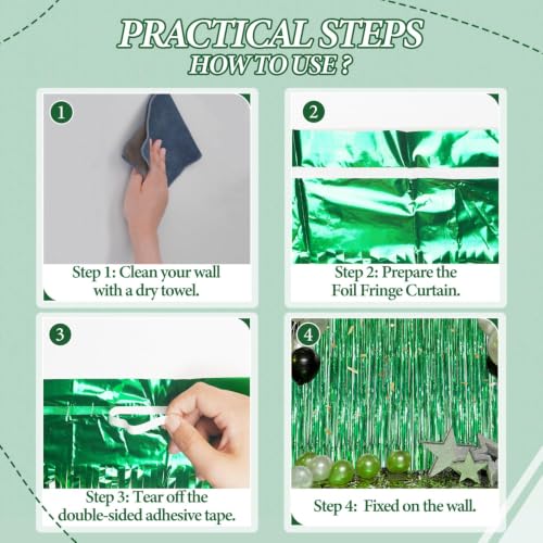 DECOCKRAT 3 Pack Foil Fringe Backdrop - Green Shiny Tinsel Curtains for Party Decoration/Photo Booth Props - 3.3x8.2 FT Metallic Foil Backdrop for Birthday, Wedding, Graduation, Christmas. - color: Green
