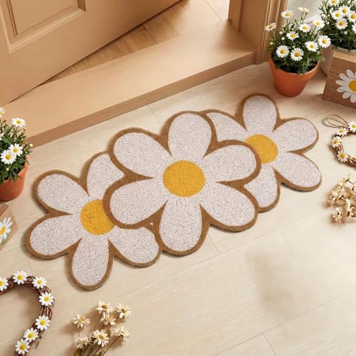 Tinideya Daisy Welcome Doormat Outdoor Cute Yellow Flower Coir Door Mat Outdoor Indoor Entrance Door Mat Non Slip Rubber Backing for Front Porch Entryway Decor(Yellow, 27.56") - color: Yellow, size: 4" x 1'5", style: Summer Daisy
