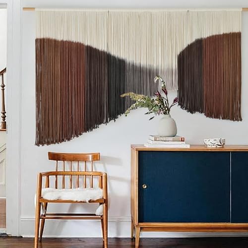 Jakalin Macrame Wall Hanging Geometric Dip Dyed Brown Red Dark Brown Boho Fiber Wall Decor for Living Room Art - color: Brown Red Dark Brown