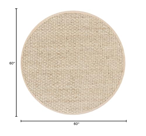 SAFAVIEH Area Rug 5' Round - Natural Fiber Collection - Natural & Beige, Seagrass, Basketweave Pattern with Border (NF114A) - color: Natural/Beige, size: 5' (Round)