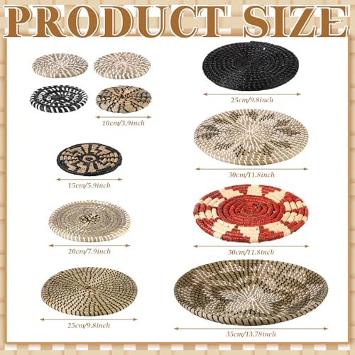 Tatuo 11 Pcs Boho Wall Basket Decor Bulrush Woven Wall Hanging Art Round Farmhouse Rustic Handmade Wicker for Summer Home, Bedroom, Living Room, Kitchen Decorations, Multi Sizes(Dark) - style: Dark