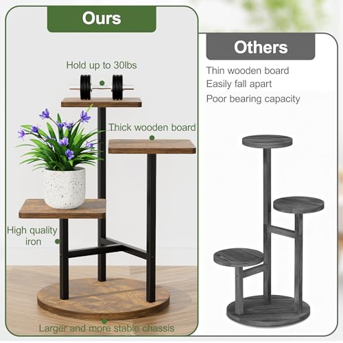 3 Tier Wood Plant Stand Indoor Outdoor, Wood Tall Plant Rack, Heavy Duty Wrought Iron Flower Pot Stand, Planter Display Rack for Living Room Balcony Garden Patio - BlackSquare - color: BlackSquare, size: 3-tiers