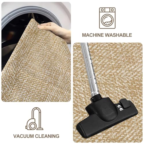 LEEVAN Washable Kitchen Runner Rug, 2' x 4.3' Boho Bathroom Rugs Cotton Tan Reversible Entryway Rug, Farmhouse Hallway Rug Modern Bedroom Carpet for Foyer Front Proch Deco - color: Tan/Cream, size: 2' x 4'3" (Rectangular)