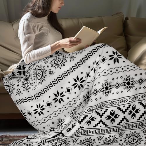 MACEVIA Flannel Boho Blanket for Couch, Country Western Aztec Printed Throw with Tassel, Soft Cozy Bohemian Blanket for Home Decor (Black and White, 50x60inches) - color: Boho Black and White, size: Flannel Fleece (50x60 IN)