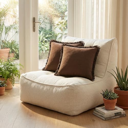 AVOIN colorlife Decorative Linen Fringe Throw Pillow Covers Set of 2, 18 x 18 Inch Brick Cozy Boho Farmhouse Cushion Case with Tassels Soft Accent Decoration for Bedroom Home Sofa Couch