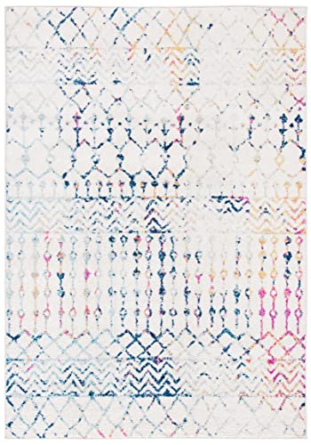 SAFAVIEH Tulum Collection Accent Rug - 2' x 3', Ivory & Blue, Moroccan Boho Distressed Design, Non-Shedding & Easy to Clean, Ideal for Front Door, Kitchen, Entryway, Foyer (TUL270C) - color: Ivory/Blue, size: 2' x 3' (Rectangular)