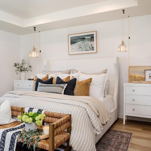 Plug in Pendant Light Fixtures, Hanging Light Fixture Vintage Glass Pendant Light, Mini Amber Tulip Hanging Lamp, Pendant Lighting for Kitchen Island, Bedroom, Dining Room, Living Room - color: Tulip Amber