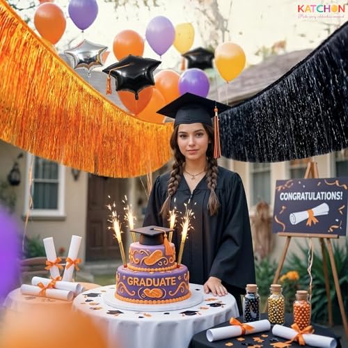 KatchOn, XtraLarge Black and Orange Fringe Banner - 6.5 Ft, Pack of 2 Fringes | Tinsel Garland for Basketball Theme Birthday Decorations | Orange Black Fringe Garland for Graduation Decorations 2026 - color: Orange and Black