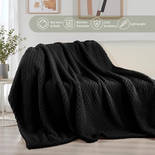 Exclusivo Mezcla Fleece Throw Blanket for Couch and Bed,Extra Soft Warm Decorative Fuzzy Throws for Women,Lightweight Cozy Blankets Size 50x60 Inches, Black - color: Black, size: Throw ( 50x60 IN )