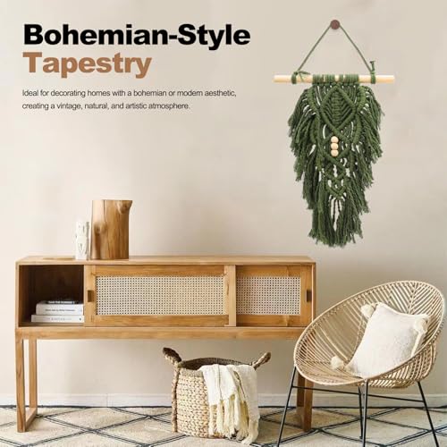 ASTIMESA 2 Packs Handmade Macrame Leaves Wall Hanging Decor, Vintage Woven Leaf Tapestry, Chic Boho Wall Art with Tassels Beads for Living Room Bedroom Home Green - color: Green