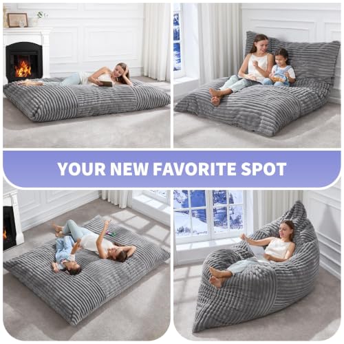 Hobestluk 3 in 1 Bean Bag Chair Giant Bean Bag Chairs Convertible Bean Bag Floor Cushion with Machine Washable Cover, Beanbag Chairs for Adult (Grey) - color: Grey