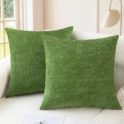 CaliTime Throw Pillow Covers Decorative 16 X 16 Inches Pack of 2 Cozy Chenille Cushion Cases for Couch Sofa Bed Living Room Home Forest Green - color: Forest Green, size: 16" x 16" (Pack of 2)