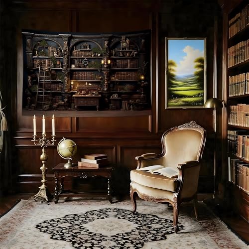 QGHOT Medieval Bookshelf Tapestry Vintage Bookcase Library Backdrop Old Books Dark Academia Large Tapestries Wall Hanging for Bedroom Living Room Office Zoom Background 59.1"x39.1" - color: A, size: 39.1"L x 59.1"W