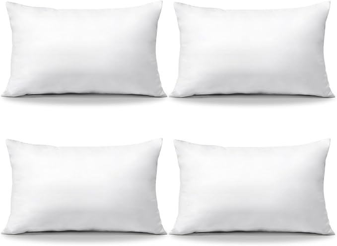 OTOSTAR Pack of 4 Throw Pillow Inserts, 12 x 20 Rectangle Cushion Inner Soft Fluffy Plump Stuffer Cushion Pads White Decorative Pillow Inserts