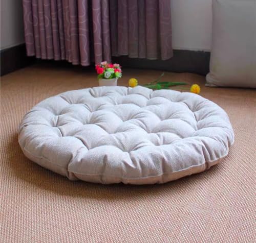 Large Linen Floor Cushions,Round Futon Pillows Japanese Style Tufted Floor Pillows Meditation Cushions for Seating On Pad for Yoga Sofa Balcony(Size:30x30inch,Color:Beige) - color: Beige, size: 75x75cm(30x30inch)