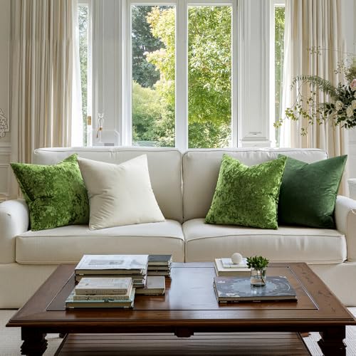 MIULEE Velvet Throw Pillow Covers Set of 2, Soft Neutral Decorative Spring Pillow Cases with Luxurious Textured Vintage Cushion Covers for Home Decor Couch Sofa Bed, Moss Green 18x18 inch - color: Moss Green, size: 18" x 18" (Pack of 2)