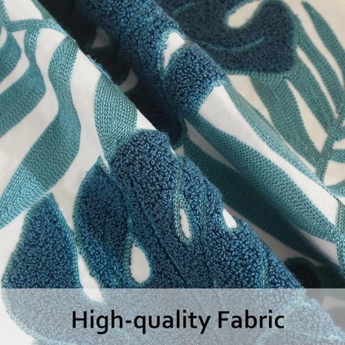 Embroidered Throw Pillow Covers 18x18 Pack of 2 Blue Botanical Tropical Leaf Pillow Covers Beach Ocean-Themed Decorative Cushions Case Farmhouse Boho Plant Tufted Pillowcases for Summer - color: Blue Tropical Leaf, size: 18" x 18" (Pack of 2)