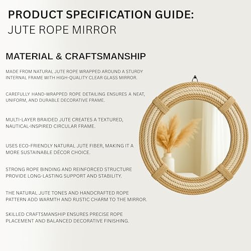12" Inch Round Rustic Farmhouse Boho Shabby Chic Wall Hanging Mirror with Natural Jute Rope Decor Accent for Entryway, Bedroom, or Living Room (Color 5) - color: Color 5