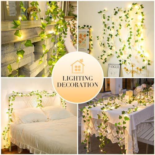 KASZOO 33ft 100 LED Vine with Fairy Lights with Remote, Fake Vines String Lights Battery/USB Operated, Ivy Garland, Leaf Lights for Bedroom Garden Party Wall Room Decor - color: IVY-USB/Battery Powered-100 LED-Copper Wire