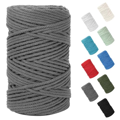 HOMEBOBO Macrame Cord 5mm x 109Yards (328Feet)Natural Cotton Macrame Rope - 4 Strands Twisted Macrame Cotton Cord for Wall HangingPlant HangersCraftsGift Wrapping and Wedding DecorationsDark Gray - color: Dark Gray, size: 0.20 in x 109 yd