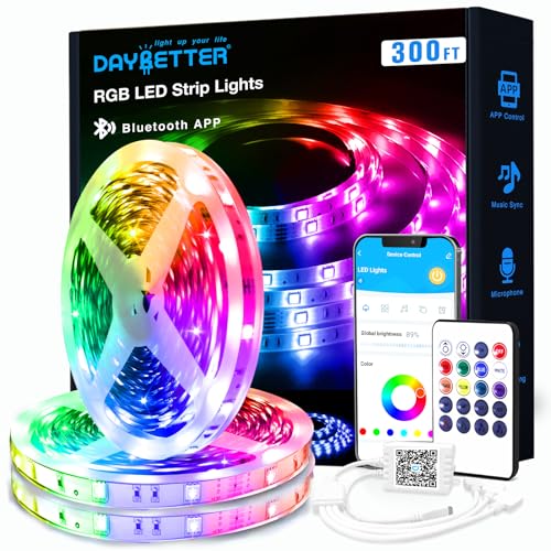 DAYBETTER Smart RGB Led Strip Lights, 300ft Led Lights for Bedroom with App Control, Multicolor Changing Led Light Strips Apply for Home Decor, Living Room, Kitchen, Home Party Decoration - size: 300 ft