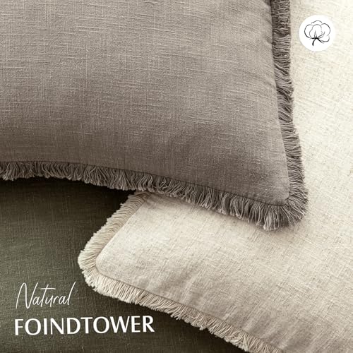 Foindtower Set of 2 Decorative Linen Fringe Throw Pillow Covers Boho Farmhouse Cushion Cover with Tassels Accent Pillowcase for Couch Chair Sofa Bed Living Room Home Decor,16×16 Inch,Dune - color: Dune, size: 16" x 16" (Pack of 2)