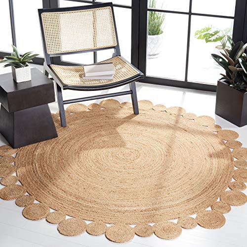 SAFAVIEH Natural Fiber Round Collection 4' Round Natural NFB307A Handmade Boho Country Charm Jute Area Rug - size: 4' (Round)