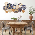 Xuhal 15 Pcs Boho Wall Basket Decor Handcrafted Seagrass Woven Wall Basket Rustic Round Woven Hanging Art for Home Farmhouse Kitchen Table Living Room(Blue Classic Style) - style: Blue Classic Style