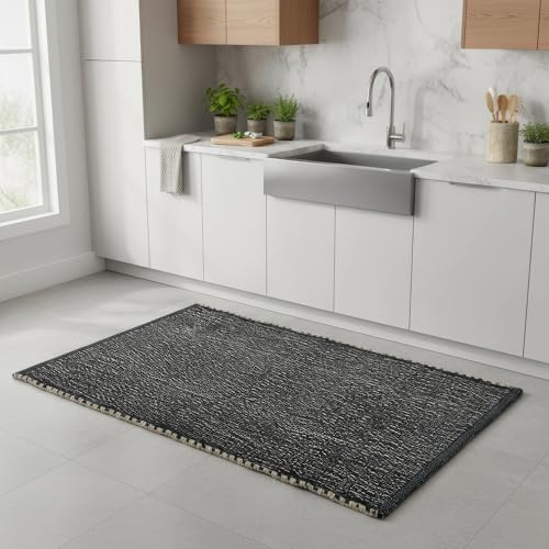 Black 3x5 Jute Rug Braided Construction - Farmhouse Woven Carpet - Mid-Century Modern Floor Covering for Bedside, 3' x 5' - color: Black, size: 3' x 5'
