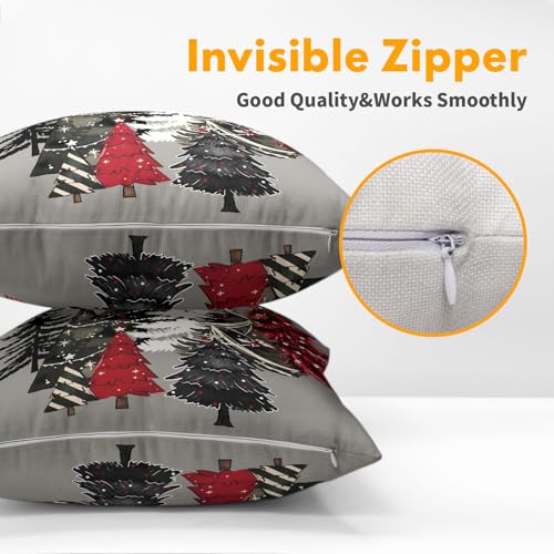 Christmas Tree Red Star Pillow Covers 16x16 Inches Red Green Xmas Tree Grey Throw Pillow Case Set of 2 Christmas Decorative Pillow Cover Cotton Linen Cushion Cover for Home Couch Sofa Livingroom - color: Grey Christmas Tree, size: 16" x 16" (Pack of 2)