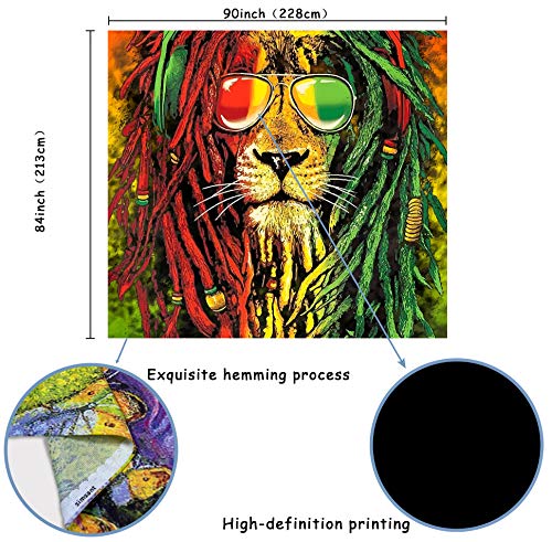 Simsant Rasta Rastafarian Tapestry Lion Head Bob Wall Hanging Backdrop for Living Room Bedroom Dorm Psychedelic Decor 90"x84" - size: 90"L x 84"W