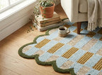Hand Tufted Wool Rug with Scalloped Edges, Light Blue Plaid Pattern, Soft Area Rug for Living Room, Bedroom, and Nursery, Handmade Modern Accent Rug, Meadow Sky, 8'x10' - size: 8' x 10' (Rectangular)