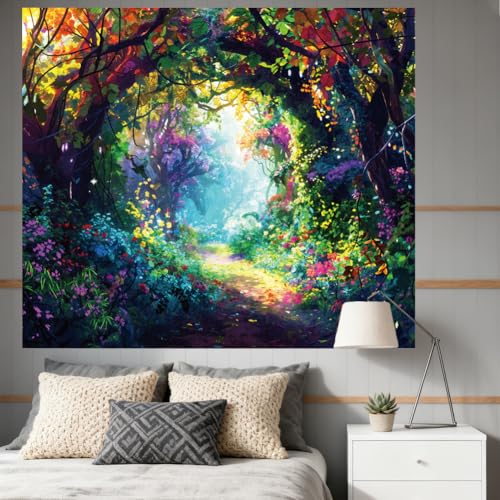 CRAFTYMELODY Tree Blacklight Tapestry Glow in the Dark Tapestry UV Reactive Colorful Flower Forest Wall Hanging 59×51 Inch with Hook Self Adhesive Sticker Clip for Bedroom Home Wall Decoration - color: Tree Flower