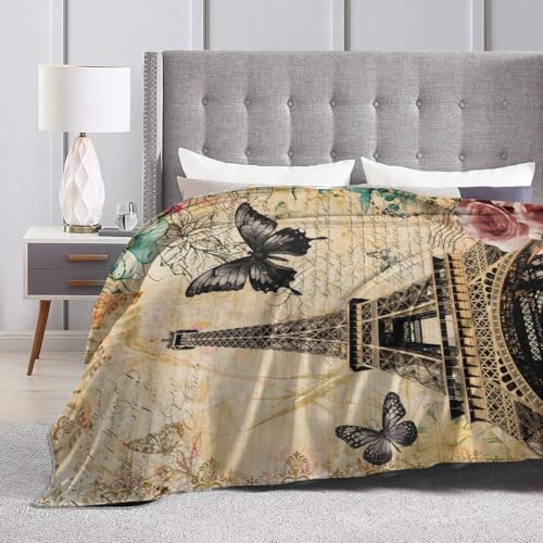 Vintage Paris Throw Blanket, Floral Eiffel Tower French Cityscape European Culture Element Warm Cozy Flannel Soft Blanket for Couch Chair Sofa Bed Bedroom Living Room Car for All Season 30"x 40" - color: Country06, size: 30X40 inch