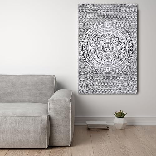 THE ART BOX Grey Black Cotton Tapestry Mandala Wall Hanging – Tapestry for Bedroom – Boho Room Decor – Small Aesthetic Tapestry 30x40 Inches - color: Grey and White, size: 30"L x 40"W