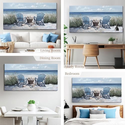 HGUAOA Coastal Wall Art - Large Landscape Wall Paintings for Living Room, Bedroom Pictures, Ocean Beach Artwork, Blue Wall Art, Above Bed Decor, Coastal Landscape Beach Pinting - color: Coastal, size: 48"L x 24"W