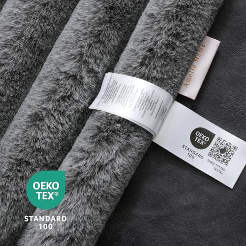 Amélie Home Faux Fur Throw Blanket for Couch, Ultra Cozy Fuzzy Fluffy Fur Luxurious Soft Striped Plush Gift Blankets for Family Sofa Chair Bedroom, 60"x80", Cationic Wolf Gray - color: Cationic Wolf Gray, size: Twin(60"x80")