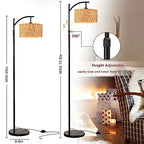 QIYIZM Floor Lamp for Living Room Bedroom Farmhouse Arc Rattan Boho Standing Lamp with Remote Dimmable Black Wicker Bamboo Lamp Shade Floor Light Adjustable Tall Lamp Industrial Floor Lamps Bohemian - size: 1-Floor Lamp
