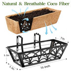 16 Inch Railing Planter Box Window Boxes Planters - 2 Pack Deck Railing Planter Boxes with Adjustable Brackets Coco Liners Balcony Planters Railing Hanging for Window Flower Boxes Outdoor Garden Decor - size: 16 Inch