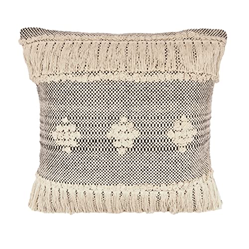 LR Home 20" x 20" Inches Geometric Cotton Throw Pillow Covers For Home Decor | Shabby Chic Boho Cushion Covers For Throw Pillows | Perfect For Living Room Couch & Bedroom Decorations | Beige/Black - color: Beige/Black, size: 20" x 20" (Pack of 1)