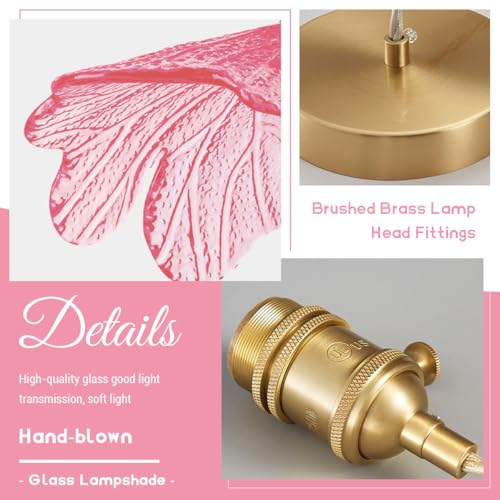 Pink Glass Pendant Lights Fixtures Flower Hanging Ceiling Light Girls Room Mid Century Pendant lamp Gold Chandelier for Kitchen Island Dining Room Foyer Cafe - color: Pink, Hardwired, size: Hardwired