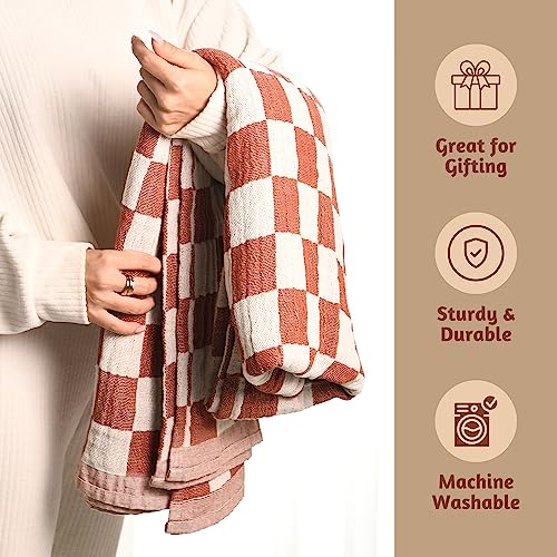 Folkulture Throw Blanket for Couch 50" x 60" | Cotton, Lightweight & Breathable Summer Blanket for Chair, Couch, Bed | Rust Comfort Throw Blankets for Living Room, Summer Must Haves, Graduation Gift - color: Rust