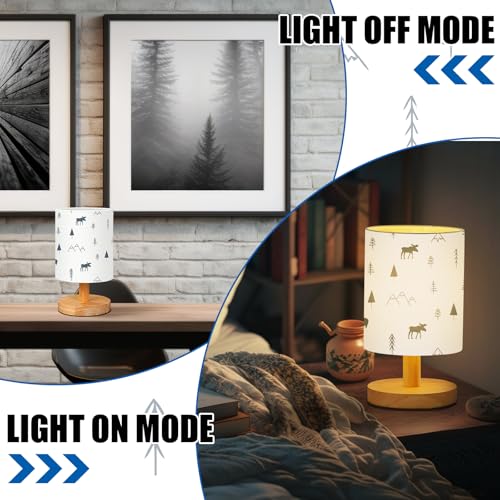 VIHOSE Forest Animals Bedside Table Lamp Vintage Nightstand Lamp with Linen Fabric Shade Solid Wood Base Decoration for Kids Living Room Bedroom Desk Dorm - style: Forest Animals