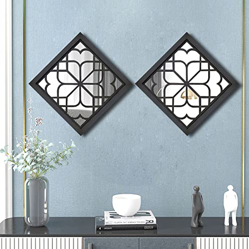 Wocred 2 PCS Square Wall Mirror,Gorgeous Rustic Farmhouse Accent Mirror,Black Entry Mirror for Bathroom Renovation,Bedrooms,Living Rooms and More(12”x12”) - color: Black, size: 12x12 inch - 2 PCS