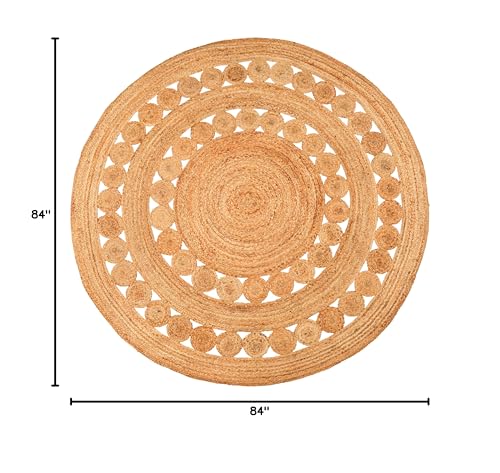 Hand Woven Jute Area Rug - 7' Round - Rustic Beige Reversible Farmhouse Rugs for Bedroom, Kitchen, Living Room - Vintage Natural Braided Entry Floor Décor Circle Boho Round Rugs 7ft - color: Natural, size: 7' (Round)