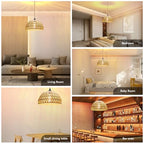 Plug in Pendant Light Rattan Hanging Lamp with 15 Ft Hemp Rope Cord, Wicker Hanging Lights with Bamboo Basket Lamp Shade,Dimmable Switch Woven Boho Plug in Ceiling Light for Living Room Bedroom